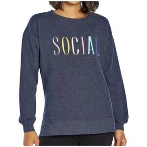 Wildfox NWT Navy Statement “Social” Sweatshirt Side Slits Drop Shoulder Size XS